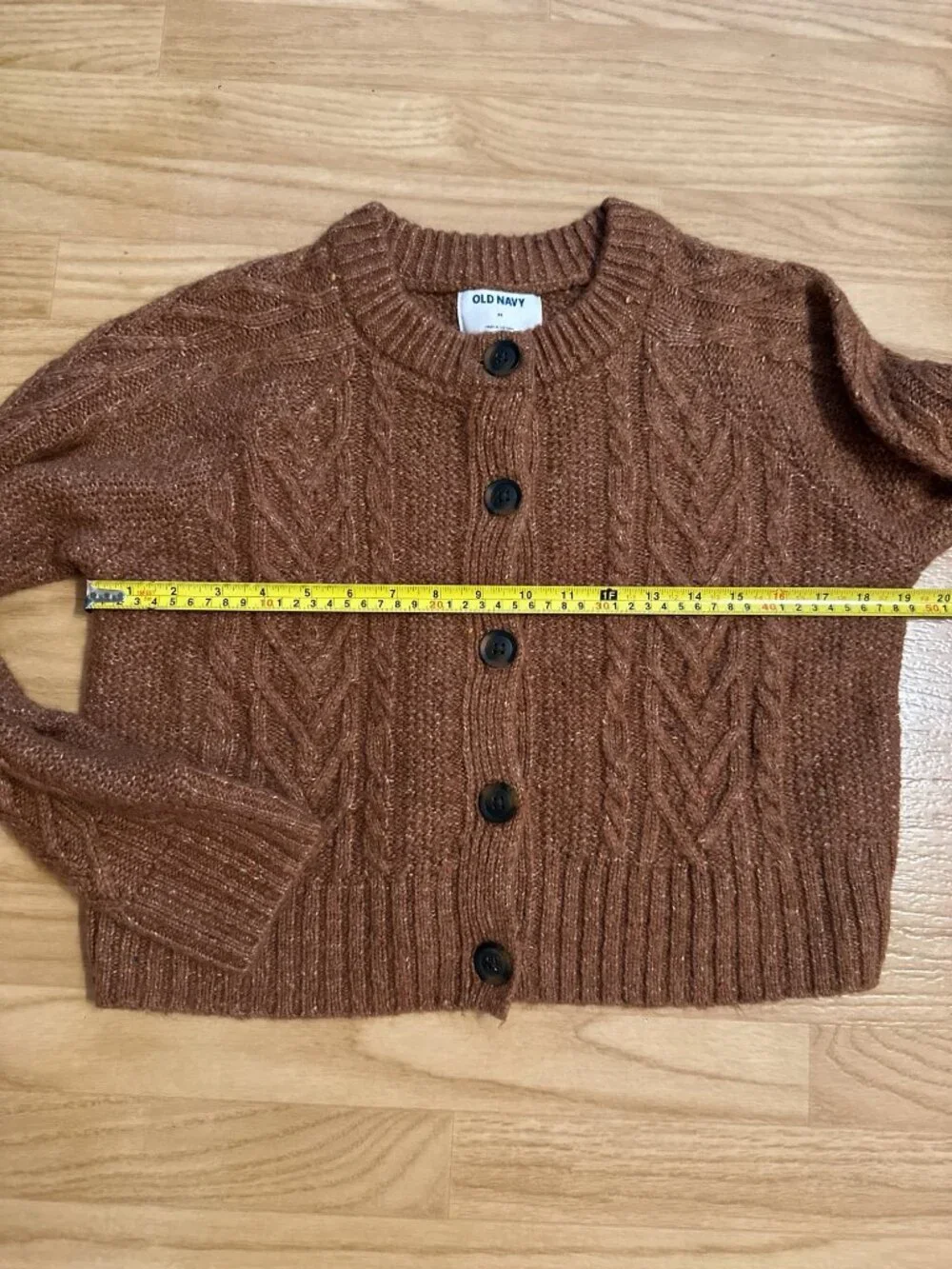 Old Navy Women's Medium Cable Knit Cardigan Rust Brown Button Front - Picture 3 of 6